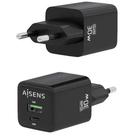 Aisens Cargador GaN 30W con USB-C y USB-A, Negro Aisens Cargador GaN 30W con USB-C y USB-A, Negro